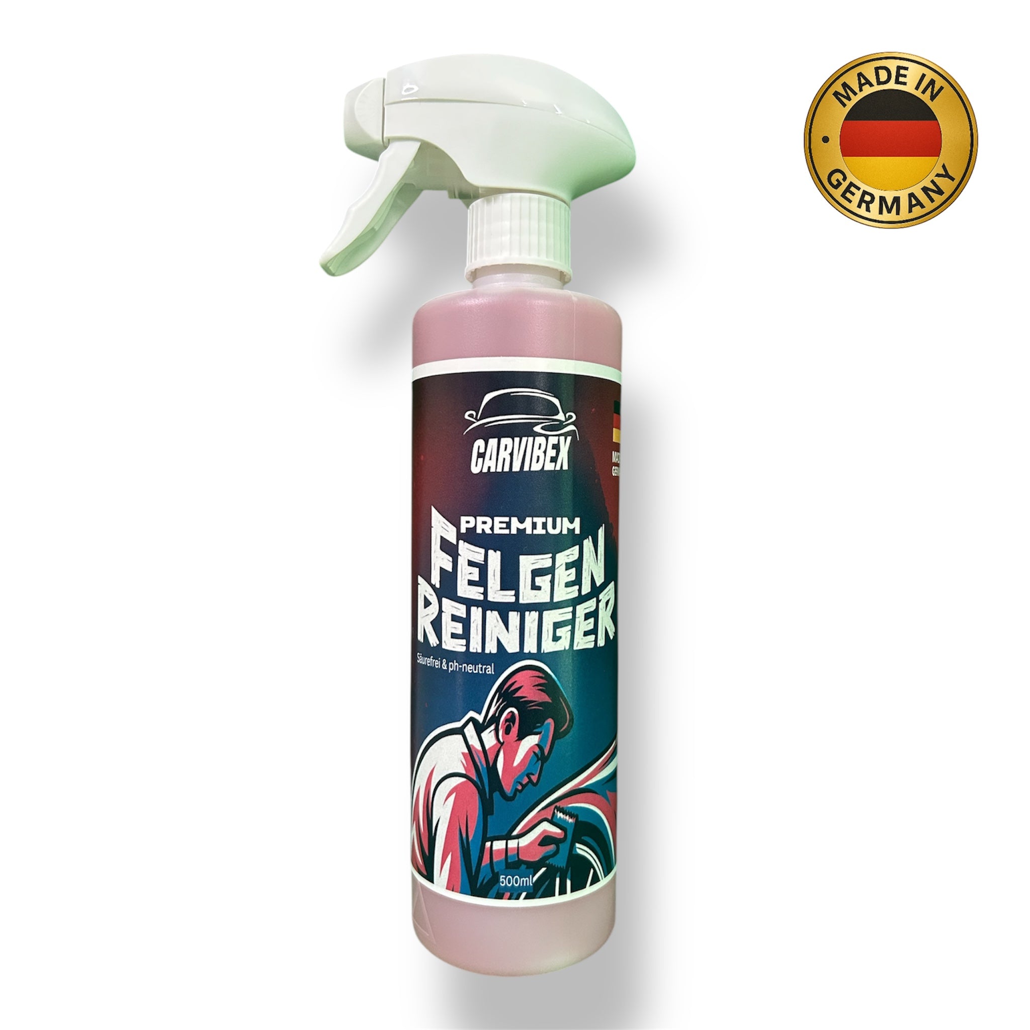 CarVibeX Felgenreiniger 500 ml – säurefreier & pH-neutraler Felgenreiniger gegen Bremsstaub, sicher für alle Felgentypen