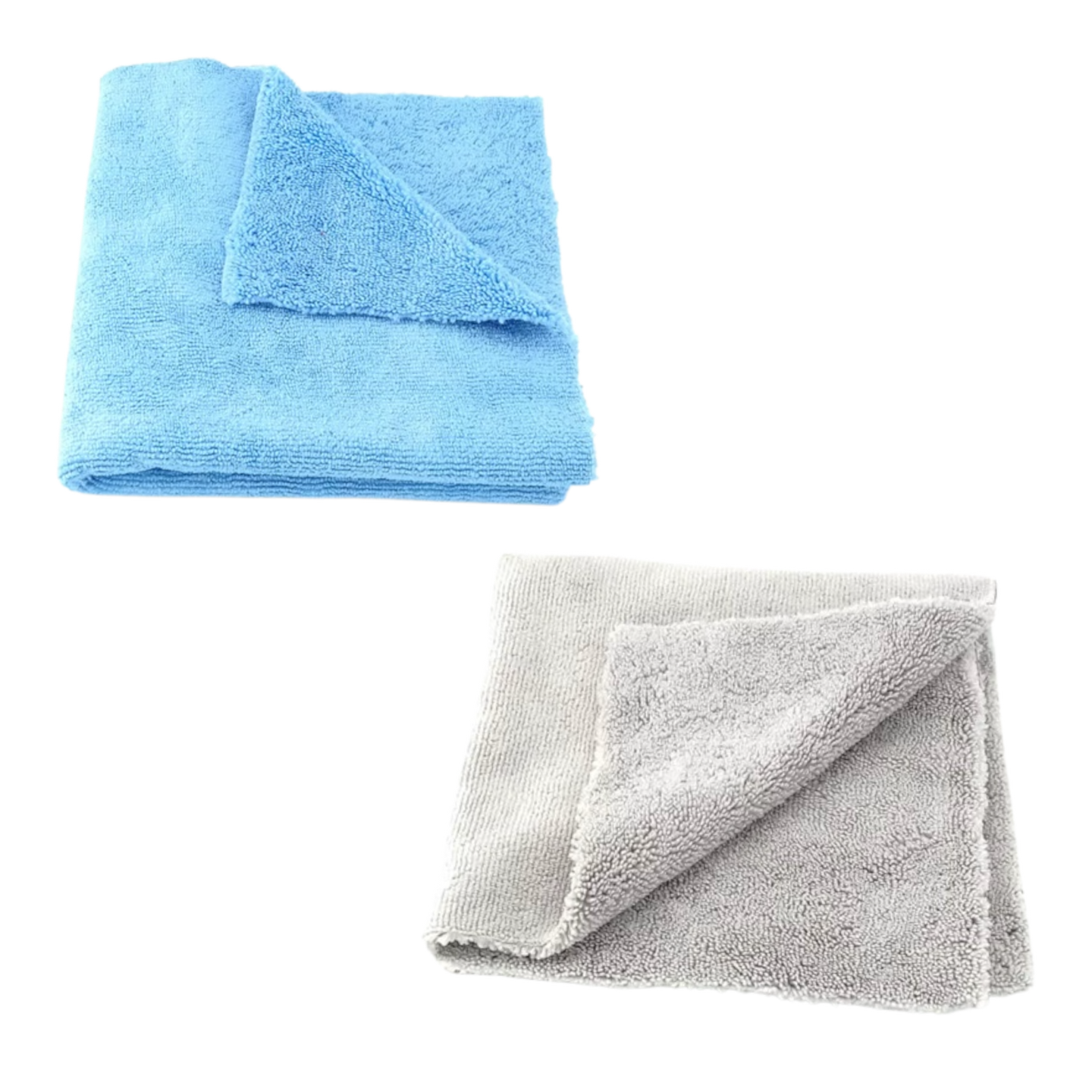 CarVibeX Mikrofasertücher blau und grau – 40×40 cm, 380 gsm, randlos und kratzfrei für Innenraum, Lack und Glas