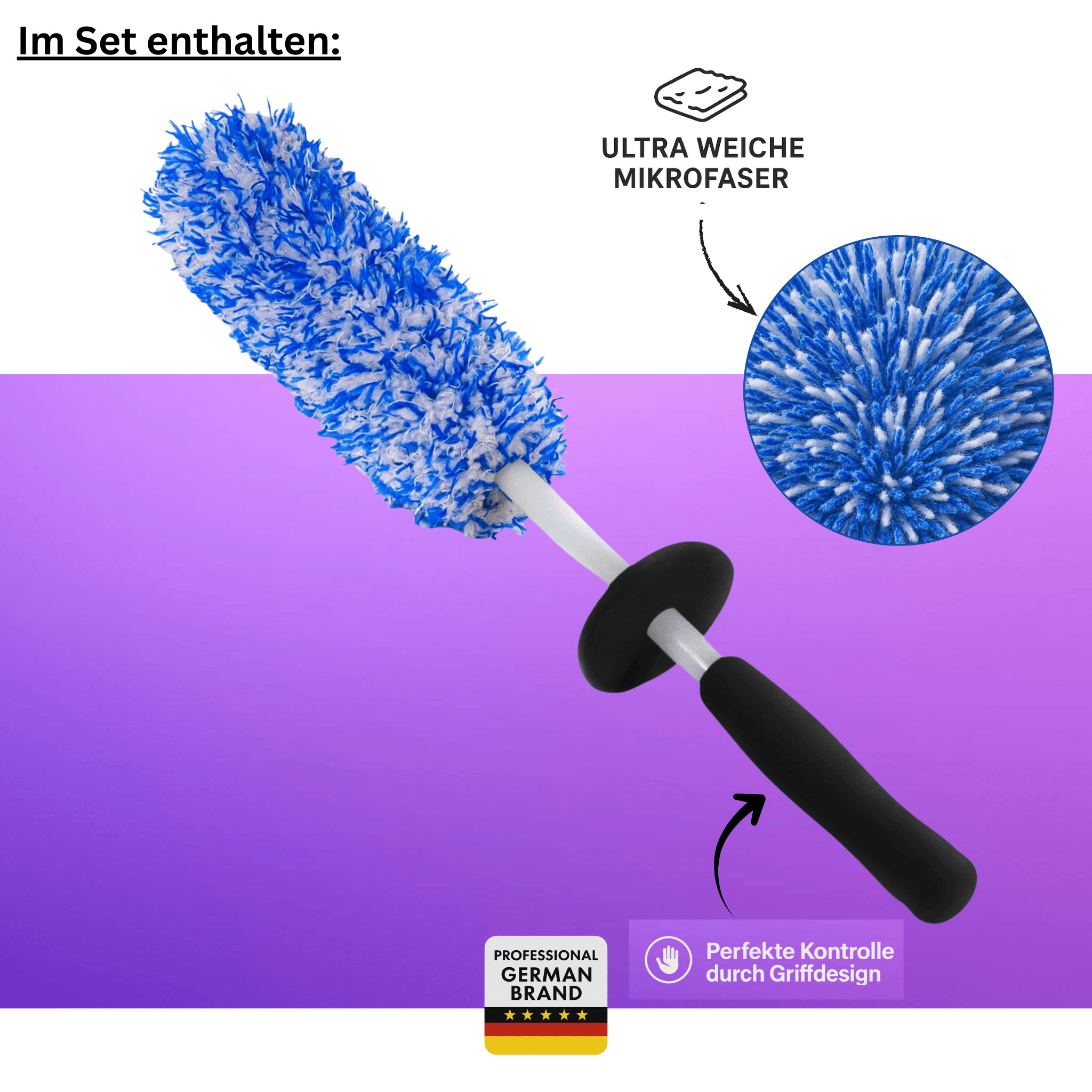 CarVibeX Felgenreiniger Set | pH-neutral + Felgenbürste & Detailing-Pinsel + 3 Tücher