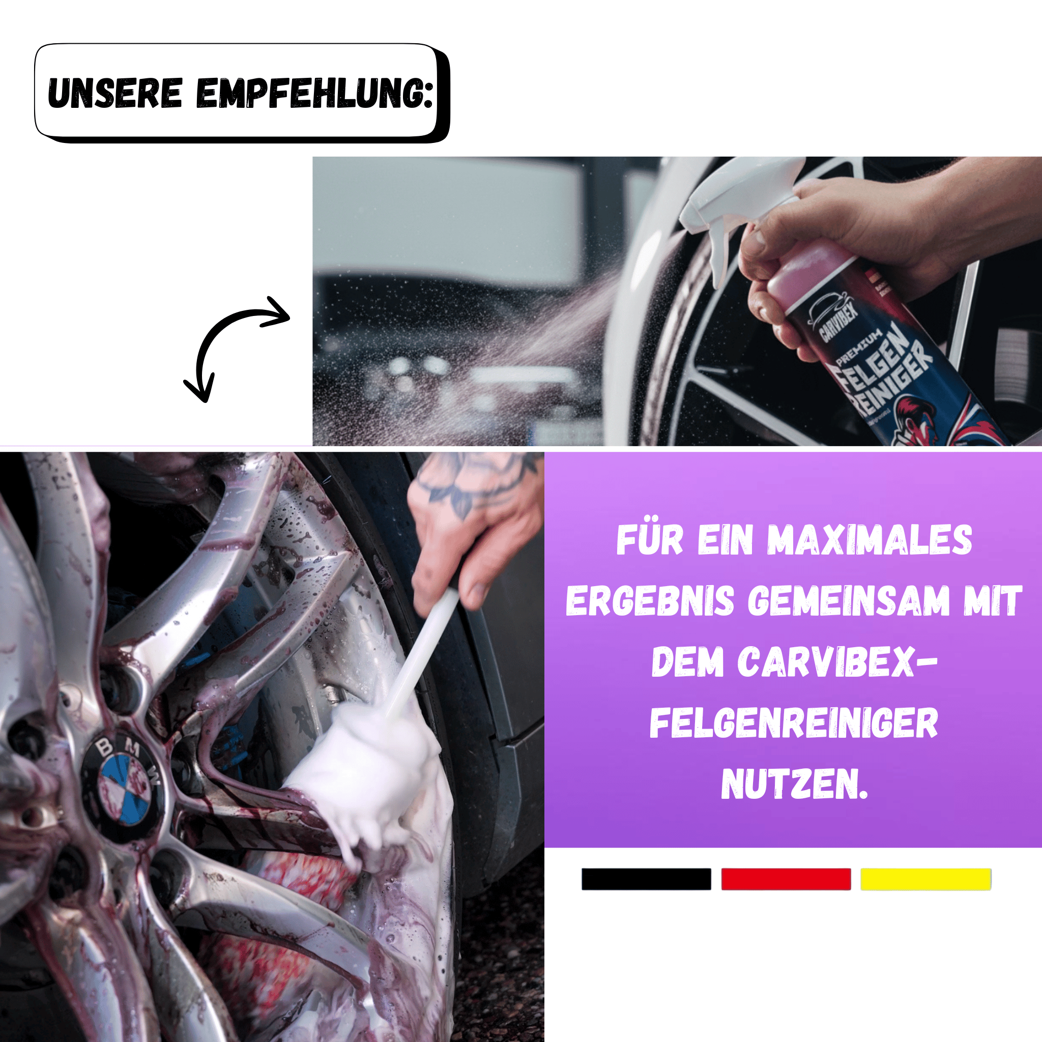 CarVibeX Felgenbürste - Lange Reinigungsbürste für Alufelgen & Stahlfelgen