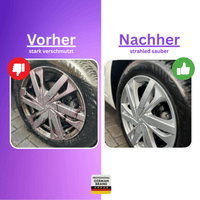vorher/nachher foto von felgen nach Anwendung vom carvibex Felgenreiniger