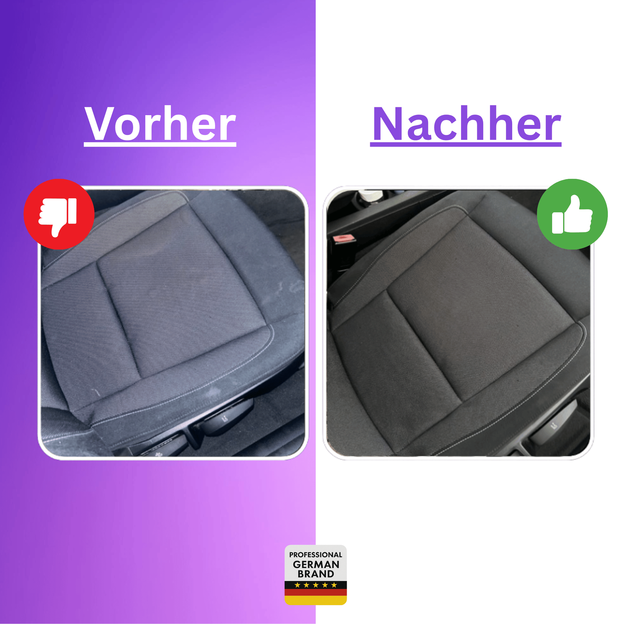 vorher/nachher foto nach der Anwendung vom carvibex innenraumreiniger